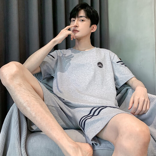 酷章男士睡衣夏季短袖薄款休闲可外穿套装2025新款男款夏天大码家居服 hde9928 均码 男l