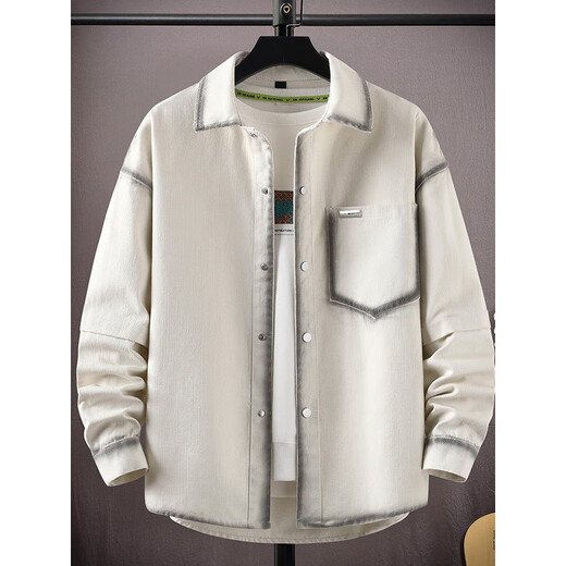 Zhenpu American High Street Denim Jacket for Boys 2025 Spring and Autumn Lavado de ropa versátil Contrastando Chaqueta casual. 16823 Regular de estilo blanco M Aproximadamente 80-100 Jin [Jin equivale a 0.5 kg] se puede usar