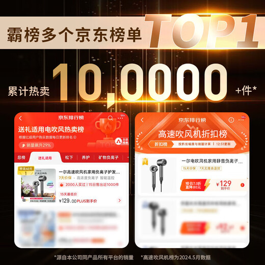 Yi'er hair dryer household high-power negative ions that do not damage hair, constant temperature hair care hair dryer, high wind speed, low noise, hair dryer, low noise, gift to girlfriend and wife goddess, silver gray (100 million-level negative ion hair care + 110,000 super rpm)