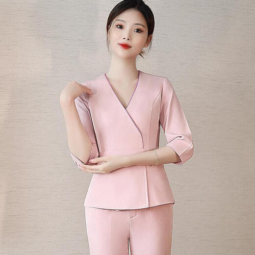 伊蜜魅产康师育婴师工作服高档美容院养生馆SPA会所月子中心制服套装 藏 单上衣藏青6296 S建议80-90斤 均码