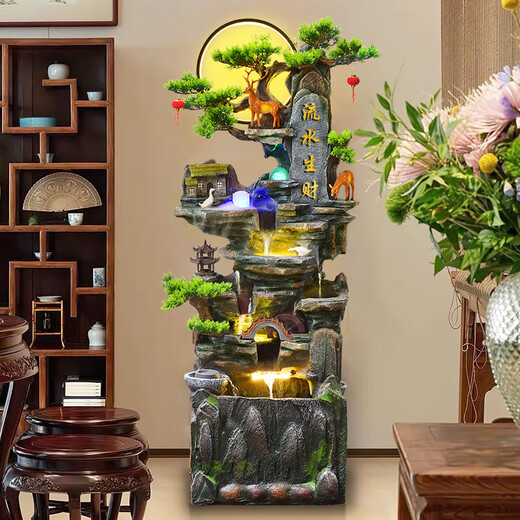 Vista de agua Hui Gran piso rocoso Adorados de agua que fluye Acción de agua Sala de estar Shengcai Fish Tank Opens Fountain Fengshui Wheel 9923 Medium High 133.6cm