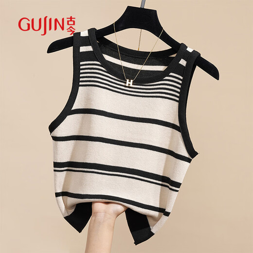 Ancient and Modern (GUJIN) [Contrast Color Stripes] Knitted Small Slings for Women in Spring and Autumn Underwear Base Shirt Niche Sleeveless Short Top