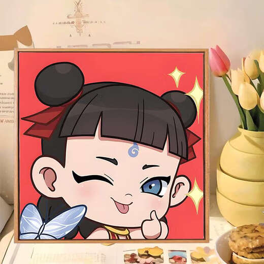Q version of Nezha: The Devil Child’s Sea Digital Oil Painting Diy Ao Bing Nezha Cartoon 2025 Handmade Oil Painting Nezha J1047 20*20cm Inner Frame Ultra-clear Line Drawing 0 Basics