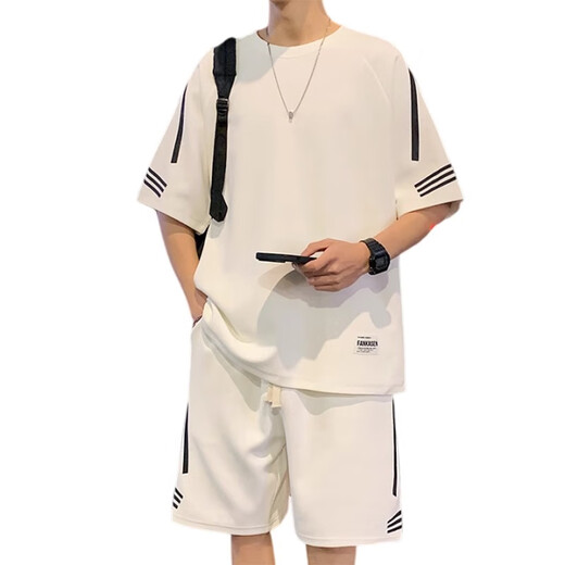 Jeanswests neuer Freizeitanzug Sommer Dünne lose große Eis Silk-Kurzärmel-T-Shirt mit hübschen Jungen-Shorts 653 Weißer Anzug xl