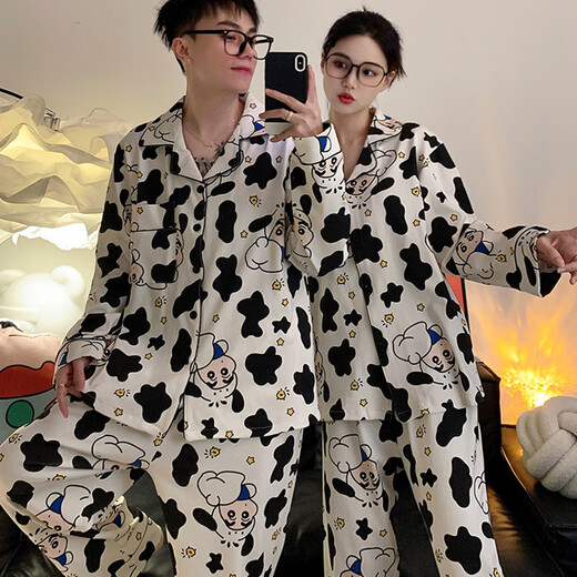 Colorful Gems Crayon Shin-Shin-Same Couple Pyjamas Pyjamas Spring et automne à manches longues mignonnes Cartoon Étudiant Door Home Vêtements Home 5155 # Couple Geometric Shin-Shin-Beige [Version] M Femmes [75-100jin [Jin est égal à 0,5 kg]]]