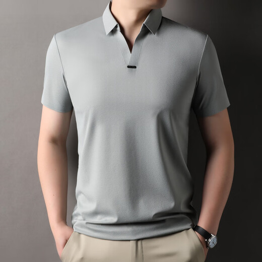Carbineer Sommereis-Seide Traaceless Jacquard Scissors Hals kurzärmelige Polo-Hemd Männer mittleren Alters Casual Cool T-Shirt Männer Top White 15123 M 48 Empfohlenes Gewicht 100-125 Jin [Jin entspricht 0,5 kg]
