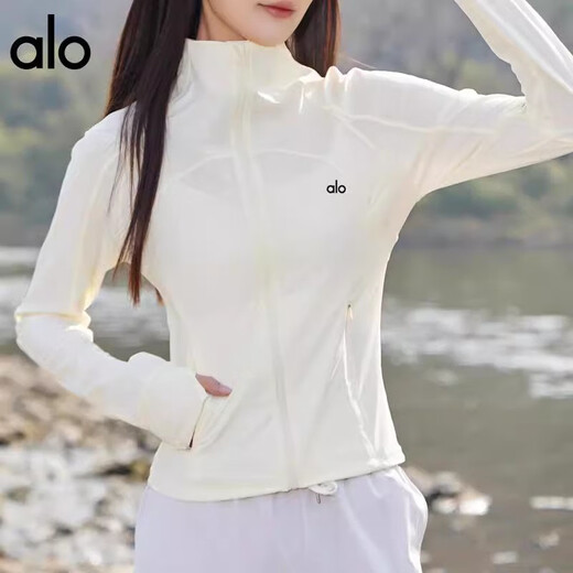 Traje de yoga de yoga de alo para mujeres al aire libre deportes al aire libre ropa de protección solar la ropa delgada y transpirable chaqueta de acondicionamiento físico de aptitud