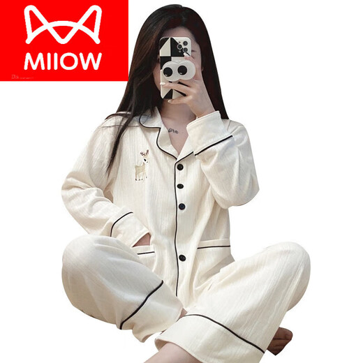 Catman (Miiow) Pajamas para mujeres en primavera y otoño mangas largas de algodón puro Simple Simple Summer Home Clothing Juego de otoño e invierno Nuevo estilo 3882 m [75 100Jin [Jin iguala 0.5 kg]]]
