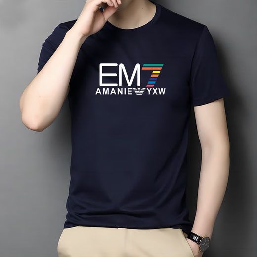 Armani summer men's ice silk short-sleeved T-shirt men's color printed large-size casual sports base shirt AM753 black M 90-120Jin [Jin equals 0.5 kg]