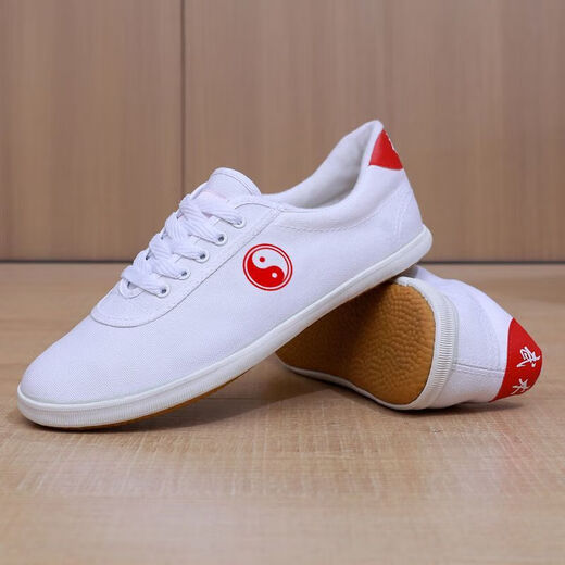 
White shoes, beef tendon sole, men and women canvas casual shoes, practice training shoes, breathable, non-slip, wear-resistant morning exercise shoes, sports shoes, Tai Chi [white], single layer 41 (255mm)