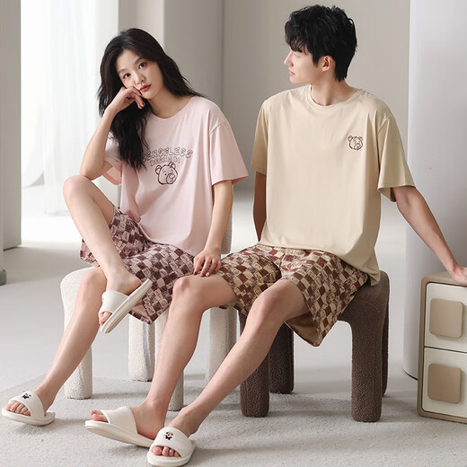 Modales Paar Pyjamas für Frauen im Sommer Dünner kurzärmeliger Anzug 2025 Neue Herren-Pyjamas für Baumwollhaus-Kleidungsanzug im Freien 6630 m Frauen