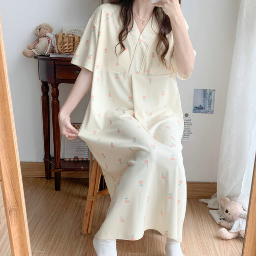 草景家夏季短袖孕妇睡裙带胸垫孕期睡衣2025新款医院进产房可外穿哺乳裙 QSY16803短袖裙子 XL码  建议体重120-135斤左右