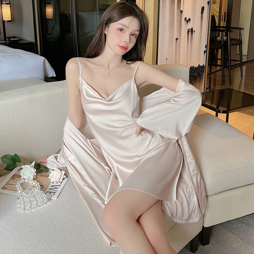
Modal ice silk pajamas for women in summer new pure slinging robe two-piece home clothes spring and autumn sexy nightgown 7036 single skirt milky white XL [recommended 115-135Jin [Jin equals 0.5 kg] wear]