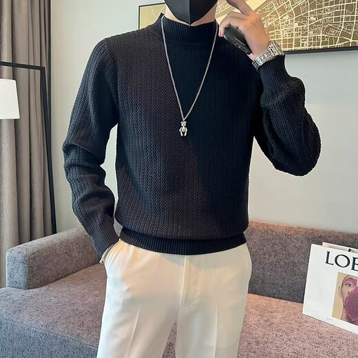 FHHUABD Halbzertifikat-Pullover für Männer im Herbst und Winter Feste Farbe lässiger Bodenkleidung Japanische trendige und hübsche Pullover-Strickpullover grün 2xl 140-155jin [Jin ist 0,5 kg]