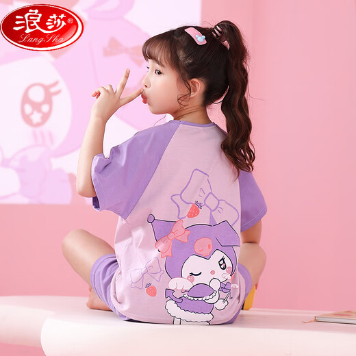 
LangSha (LangSha) Parent-child mother-daughter pajamas pure cotton summer thin short-sleeved cute cartoon internet celebrity little girl girl home clothing set 6624 [pure cotton single set] M 150-160cm80-99Jin [Jin equals 0.5 kg]