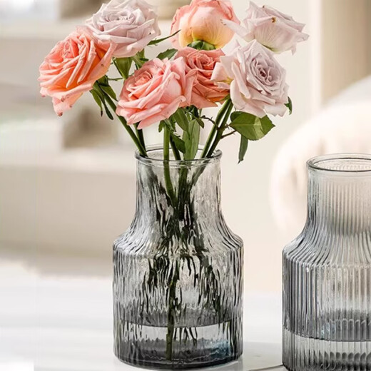 
Flowers Xinyi Glass Vase Smoke Gray Small Vase Hydroponic Water-raising Flower Container Interior Decoration Desktop Flower Appliance 6636