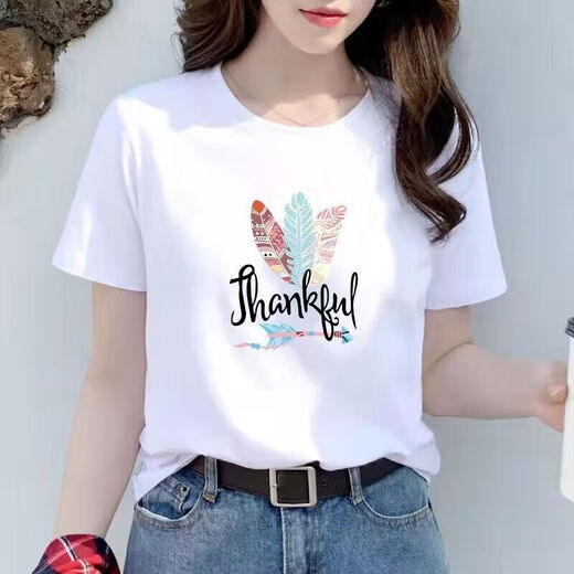 紫昕月白色短袖圆领恤女宽松短袖恤女夏天衣服时尚半袖女装潮上衣 1479 M