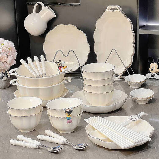 Haushalt Umzug in eine neue Home Gift Bowl Set Haushalte leichte Luxusgeschirrschale Schüssel Schüssel Schüssel Stäbchen Reis Schüssel Suppe Schüssel Kombination Unterglasur Farbe Gold Zeichnung 1 Person Lebensmittel gewöhnliche Verpackung 1396 0