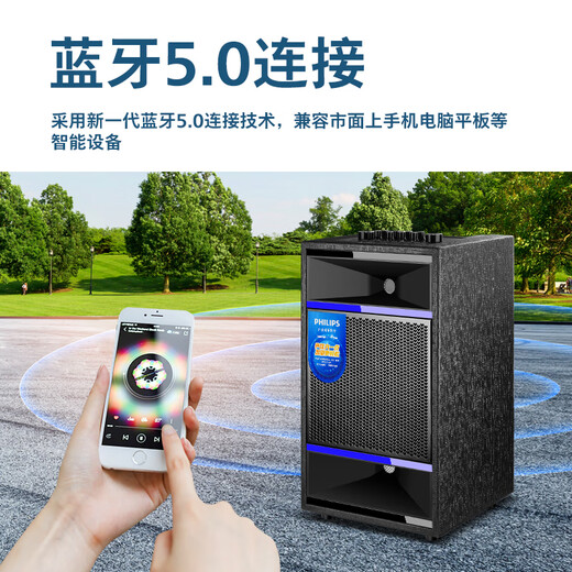 Philips outdoor stage high-power square dance audio mobile portable trolley commercial conference speaker wireless Bluetooth high-volume karaoke amplification with dual microphones SD509 8-inch subwoofer + dual professional microphones