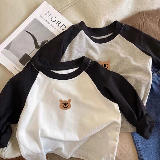 Hualin Fashion 2025 Herbst Koreanische Version des langärmeligen Hemdes für Kinder für Jungen Lose Basishemd Schwarz-Weiß-Lappen-Schulter 11304 Band M 90c