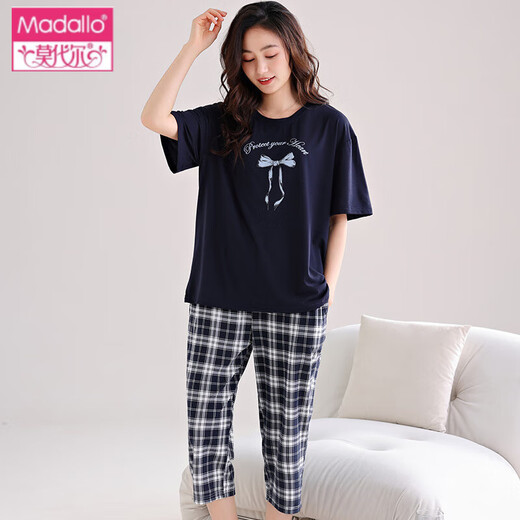 莫代尔棉凉感睡衣女士夏季短袖七分裤中青年加肥加大码家居服 DL7027莫代尔 M 建议80-95斤