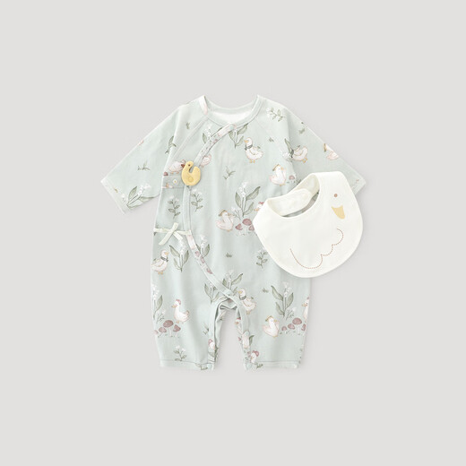 Bali little pig girl onesie in summer long-sleeved thin air-conditioning suit pajamas newborn strap monk suit baby clothes duck travel notes [swallow towel] 59cm