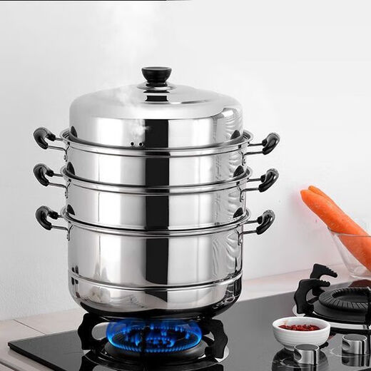 TLIT stainless steel steamer 2 layers, 3 layers, 3 layers, 4 layers, 5 layers thickened steamer, steam grid, soup pot, double layer gas induction cooker steamer, 32cm thickened steamer, 4-layer steamer pot