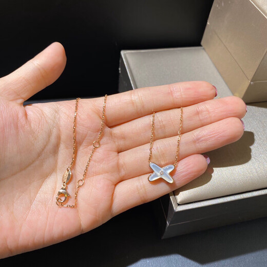 Yadige 18K gold cross necklace women's rose gold clavicle chain pendant white mother-of-pearl full of diamonds real gold jewelry 18k gold white mother-of-pearl - SF Express