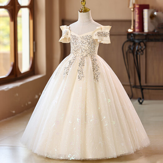 Anne Yuer Girls 'Kleid Prinzessin Kleid Hochzeit Blume Kinder Host Show Geburtstag Klavier Kostüm Champagner 130
