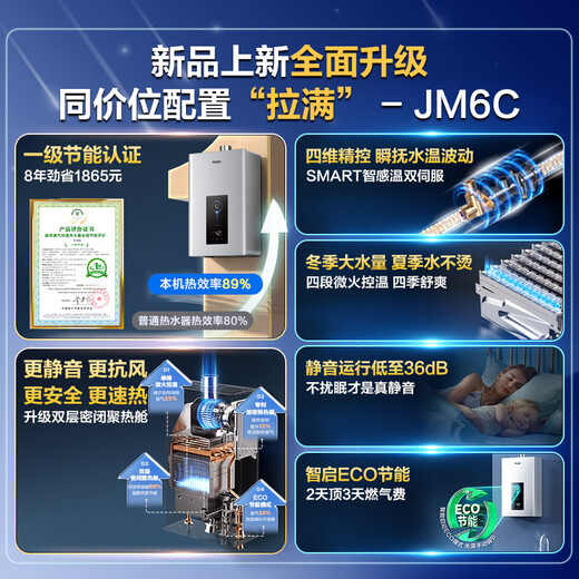 Haier gas water heater enjoys a 15% discount on state subsidies. Natural gas is a first-class energy-saving, salary-saving, servo constant temperature, four-stage micro-fire temperature control, not hot in summer. 8-year warranty for the whole machine. JM6C 13L JM6C newly upgraded, 8-year warranty for the whole machine. Hot new upgrade.