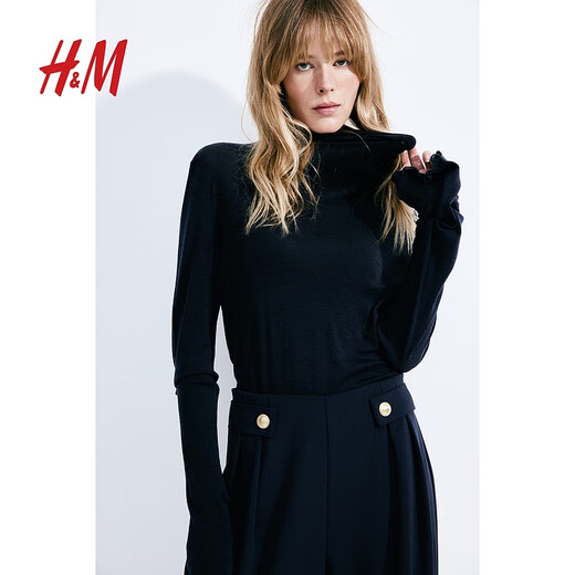 H&M Women's Suit Pants 2025 Autumn New Commuting High Waist Slim Straight Wide Leg Formal Pants 1264836 Black M 165/80