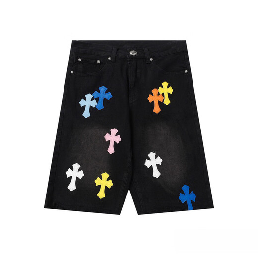Jingpufei 25SS Brand tendance en cuir rétro en cuir lâche droit des shorts en jean lavage bleu de 9926 s 28