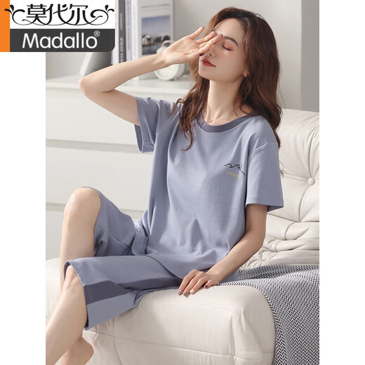 莫代尔睡衣女士夏季纯棉女款短袖七分裤简约2025年新款套头可外穿家居服 NJR-NXF9853浅粉字母 套头短袖七 M