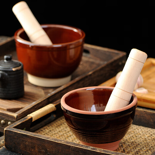 Fat Donglai's same style household garlic hammer, old-fashioned hammer for pounding garlic, garlic paste, pepper, preserved egg, tea, ceramic pounding, coarse pottery thunder bowl type B + chicken wing wood garlic hammer