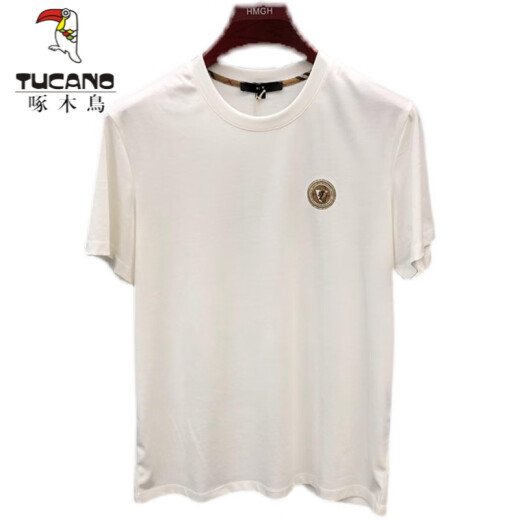 啄木鸟（TUCANO）t恤男士2025夏季新款短袖T恤男修身个性刺绣烫钻欧货丝光棉体恤男 724闪电R蓝绿色 L