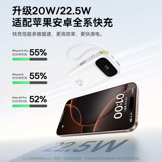 Baseus national standard 3C certification can be used on airplanes. Power bank 10000 mAh 22.5W comes with Type-C cable mobile power supply. It is suitable for Apple, Huawei and Xiaomi mobile phones.