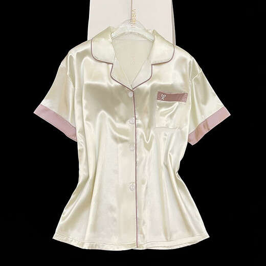 浪莎（LangSha）2025年新款冰丝睡衣女士短袖夏季薄款可外穿家居服套装送老婆礼物 浅黄色 #YX-9214 XL 【116-130】斤
