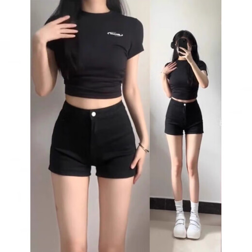 Qianyouyue Summer New High Waist Tight Denim Shorts Ultra Short Hot Girl Hot Pants Black S