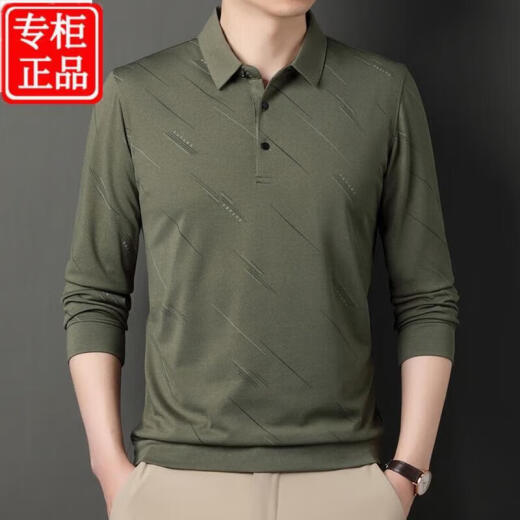 以纯中年春秋季男士丝光棉长袖t恤中老年爸爸装体恤翻领上衣Polo衫 藏青829hh M  165