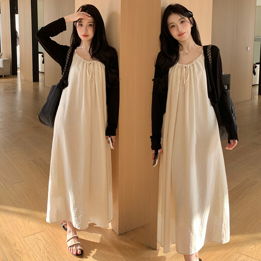 
Jingqi (JOYNCLEON) maternity suit spring and autumn 2025 new fashion loose lace-up suspender dress sun protection cardigan two-piece suit black cardigan + white apricot suspender skirt Jtz15606 XL
