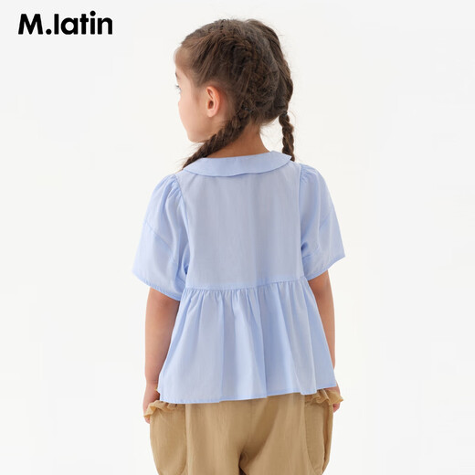 M.Latin Maratin children's clothing children's shirt 2025 summer new style children's retro college style short-sleeved shirt blue strip 120