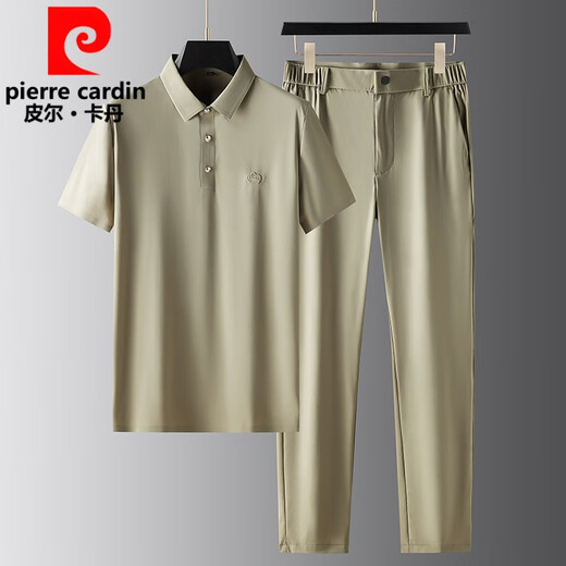 Pierre cardin light luxury gentleman business silky high elastic wrinkle-free and hot summer men's high-end quick dry ice silk casual sports set WH-9905 black set 2XL [recommended 130-150Jin [Jin equals 0.5 kg]]