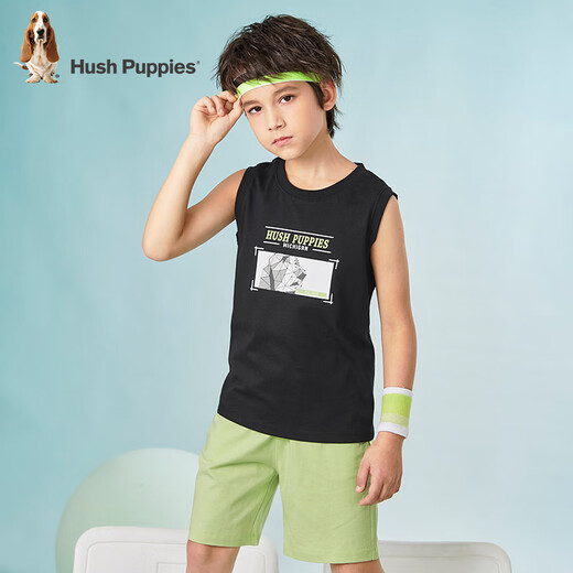 暇步士（Hush Puppies）童装男童夏装新款大童儿童舒适时尚套装 钻石黑 140