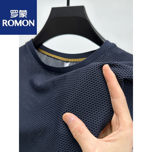 Romon Ice Silk Mesh T-Shirt Herren kurzärmelige runde Hals Sommer-Eis-Sensen-atmungsaktives, schweißabsorbierend