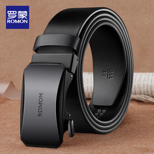 Romon Belt Men's Genuine Leather Automatic Buckle Belt Pure Cowhide Business Casual Pants Belt Birthday Gift for Boyfriend and Husband
