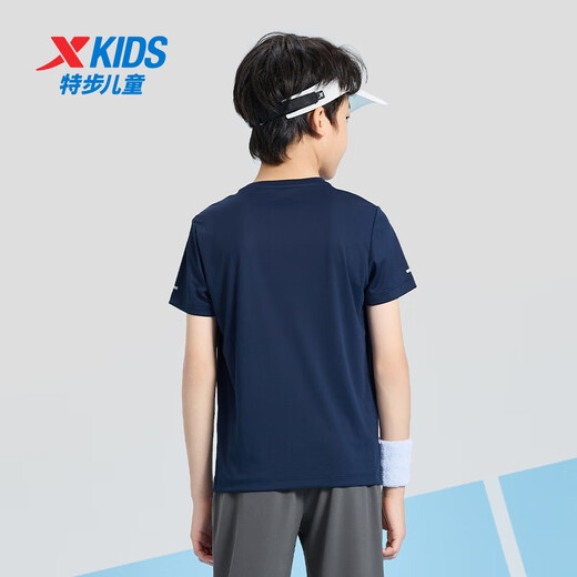 XTEP mittelgroße Kinder kurzärmelige T-Shirt Dünne Tops für Sommersportneue kurze T-Sleeved Deep Blue [9215] One Size M 160