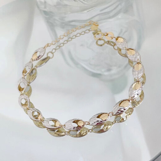 Lierui jewelry pure 18K gold color separation yellow and white effect flash bracelet plain gold au750 simple fashion versatile summer light gold + white gold length 15 + 3cm