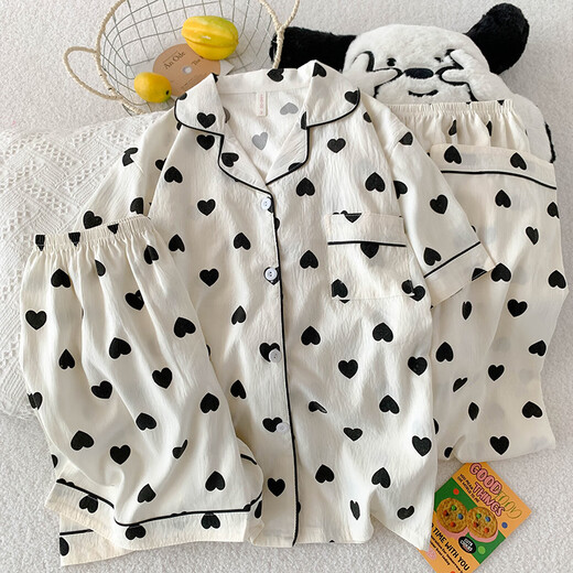 
S.SOFEA cloud cotton pajamas for women summer puppy cartoon short-sleeved three-piece home clothes for outdoor wear 9904# Corgi 185 XXL