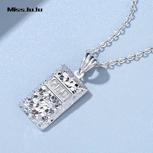 Miss JuJu pt950 platinum rich small gold brick pendant platinum crushed ice ice flash gold bar necklace women's pendant 4.3-4.5g + delivery silver chain