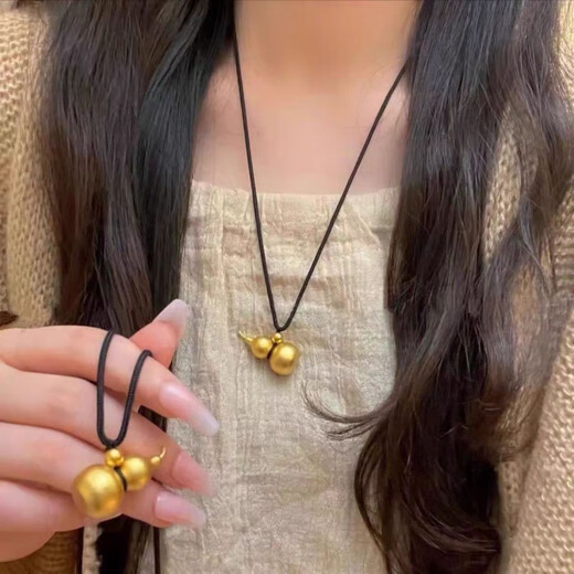 Huaiyin 2025 new 18k gold braided rope Fulu Ankang gourd necklace for men and women, new Chinese style ancient method gourd pendant (brown)